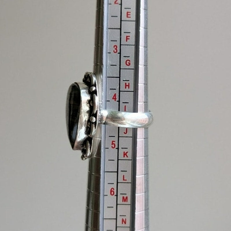 Grey Teardrop Sterling Silver Midi Ring Retro Vintage Boho Natural Stone Size4.5