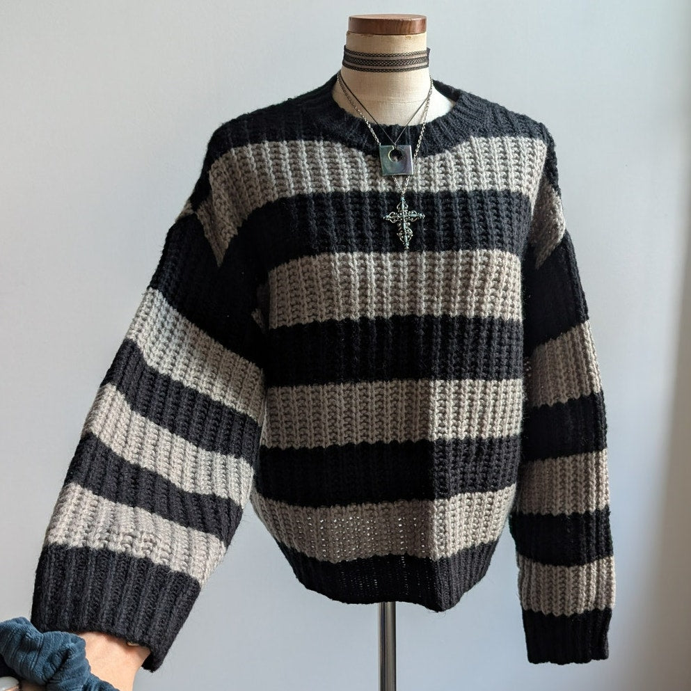 Vintage Striped Chunky Knit Sweater Slouchy Oversize Grandpa Cosby Sweater Large