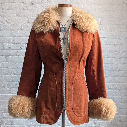 Vintage Orange Suede Penny Lane Jacket Groovy Furry Genuine Leather Western Coat