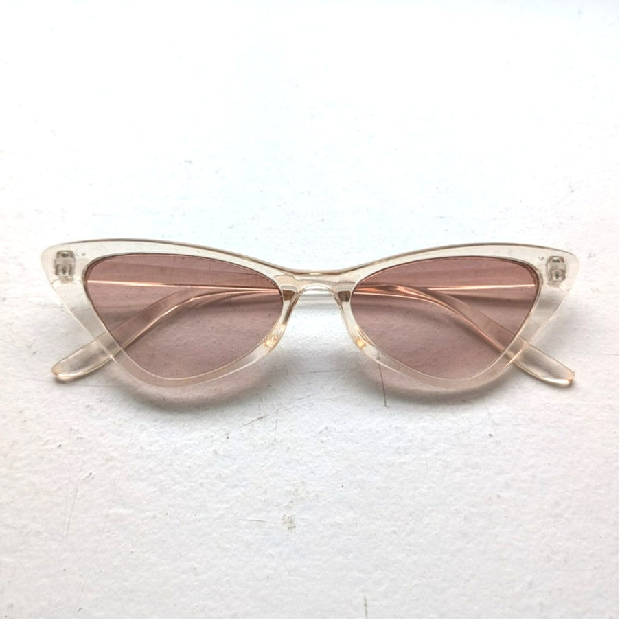 Retro Rose Pink Cat Eye Sunglasses Clear Tinted Shades Festival Sunnies Glasses
