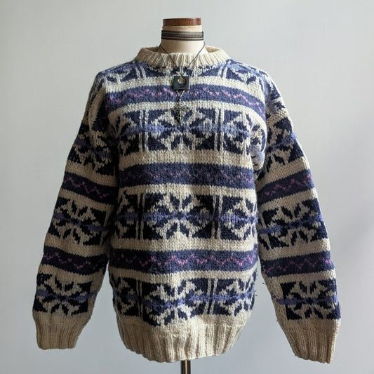 Vintage Wool Chunky Knit Fairisle Sweater Cosby Grandpa Cottagecore Top Medium