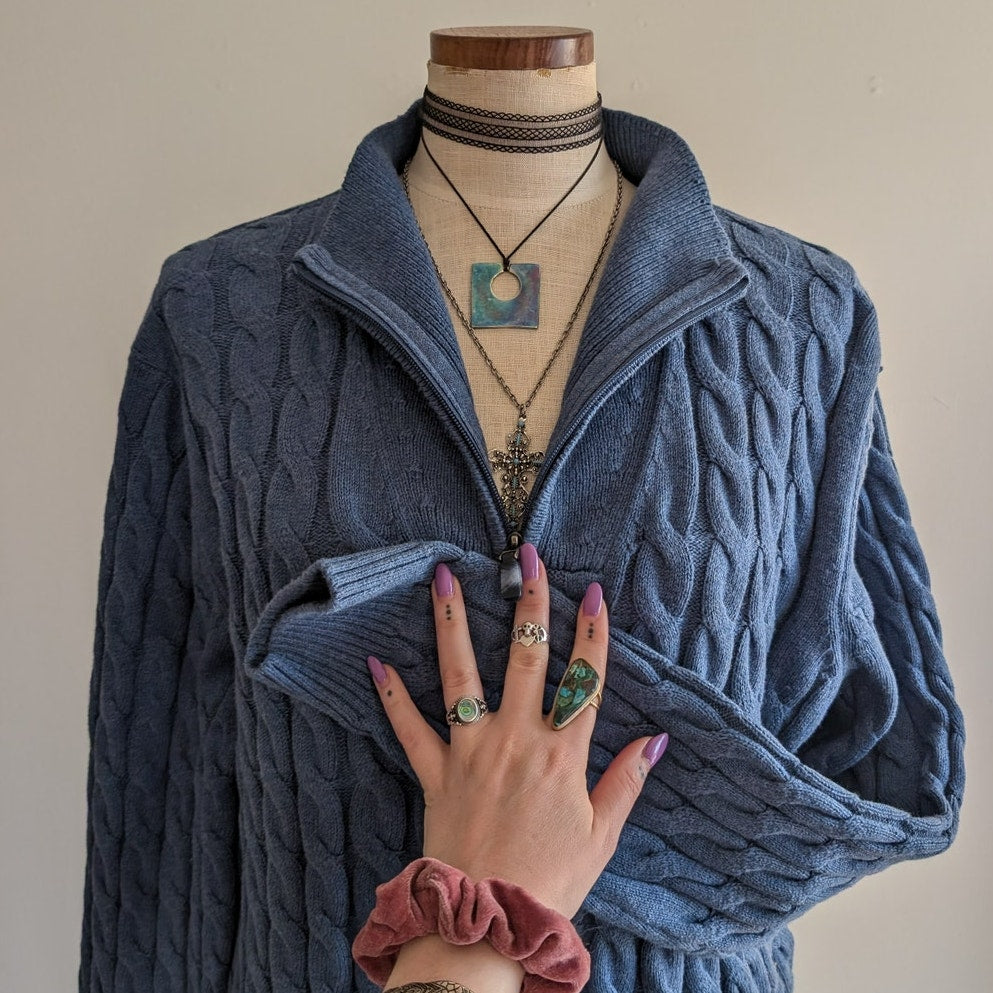 NWT Jos A Bank Blue Fisherman Knit Grandpa Sweater XL Oversized Cotton Cozy