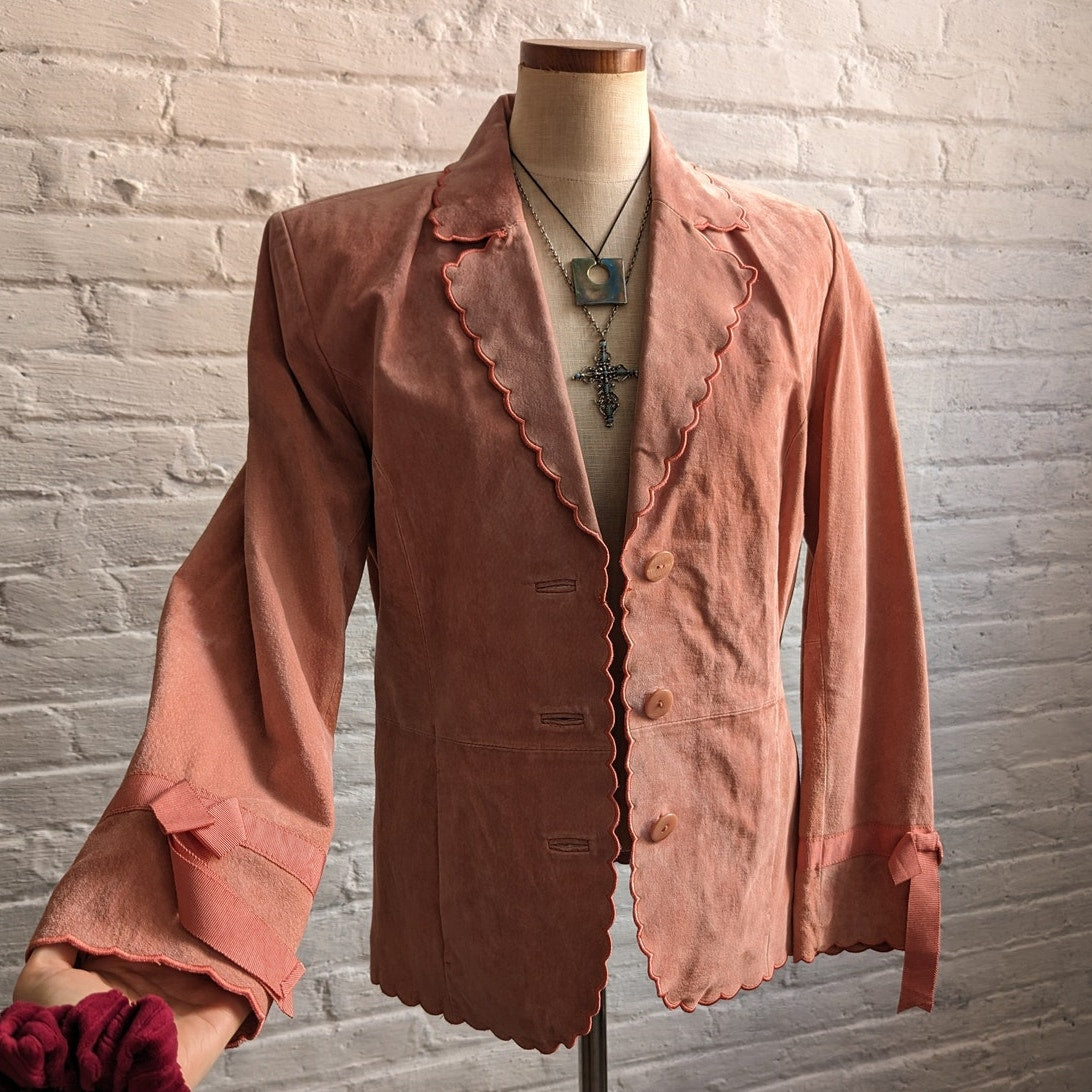 Vintage Pink Leather Jacket Pink Suede Jacket Embroidered Pastel Cowgirl Small