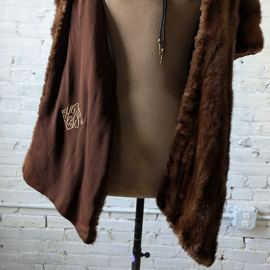 Vintage Brown Mink Fur Stole Scarf Mob Wife Shawl Genuine Furry Boho Chic Shrug