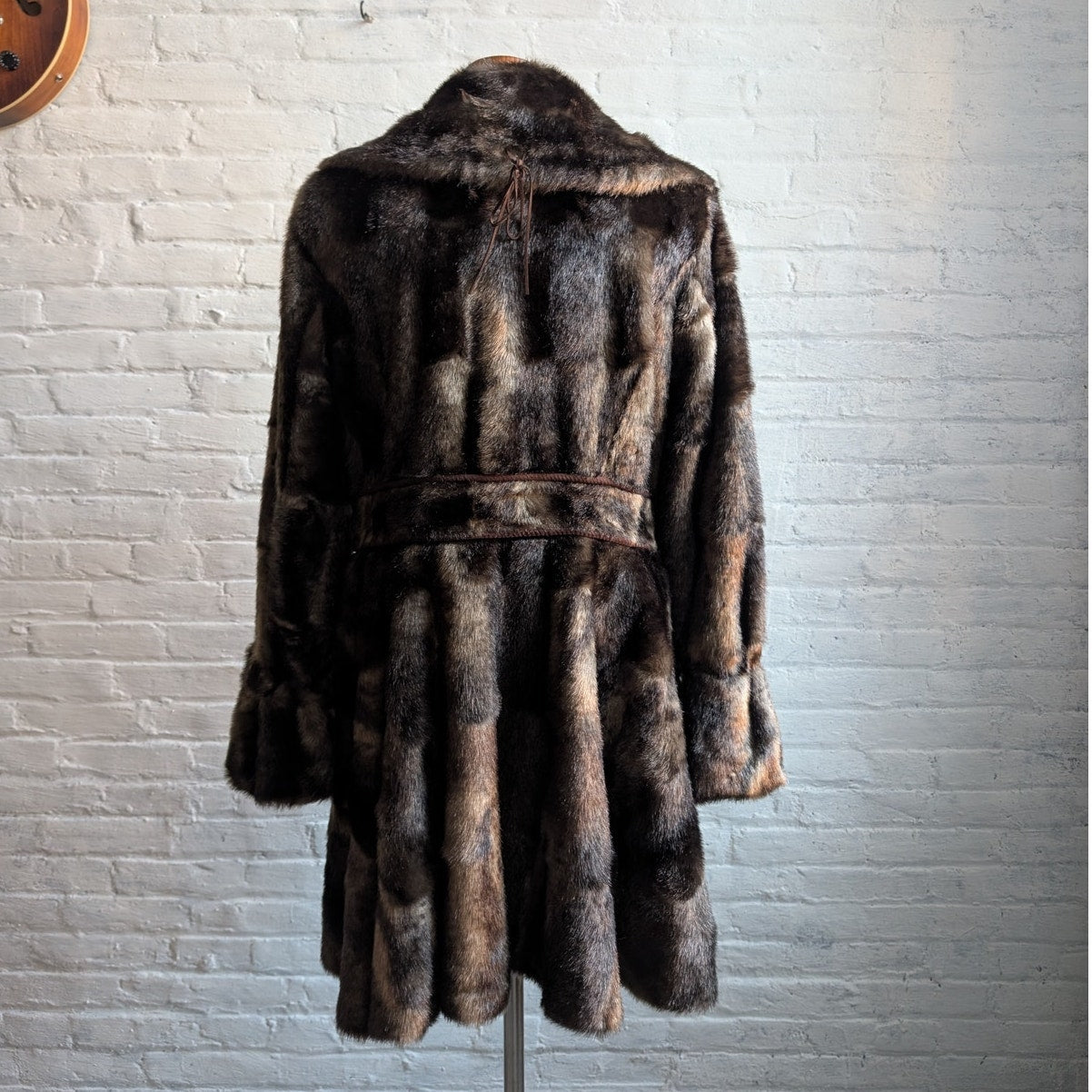 Vintage Brown Faux Fur Afghan Penny Lane Jacket Shaggy Furry Boho Trench Coat
