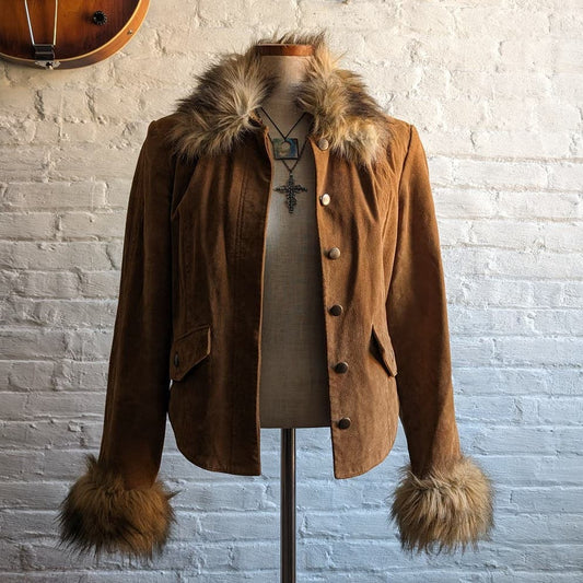 Y2K Vintage Furry Penny Lane Coat Genuine Suede Leather Vegan Fur Shag Jacket