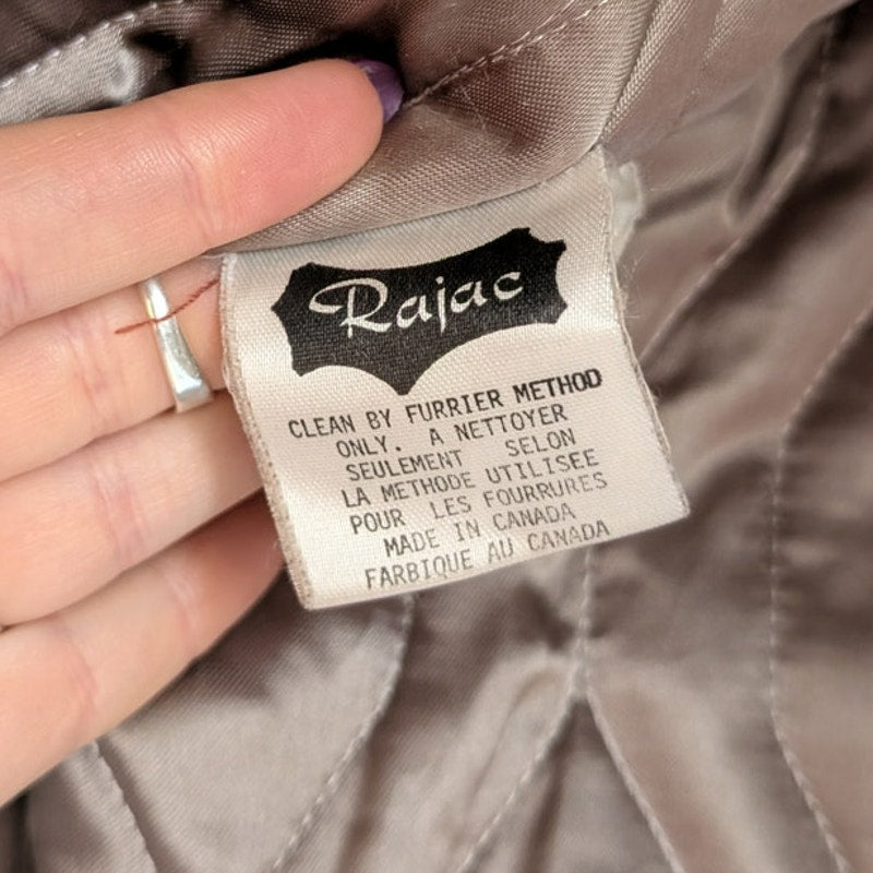 Vintage Leather Penny Lane Coat Grey Cream Fur Trim Trench Afghan Jacket Medium