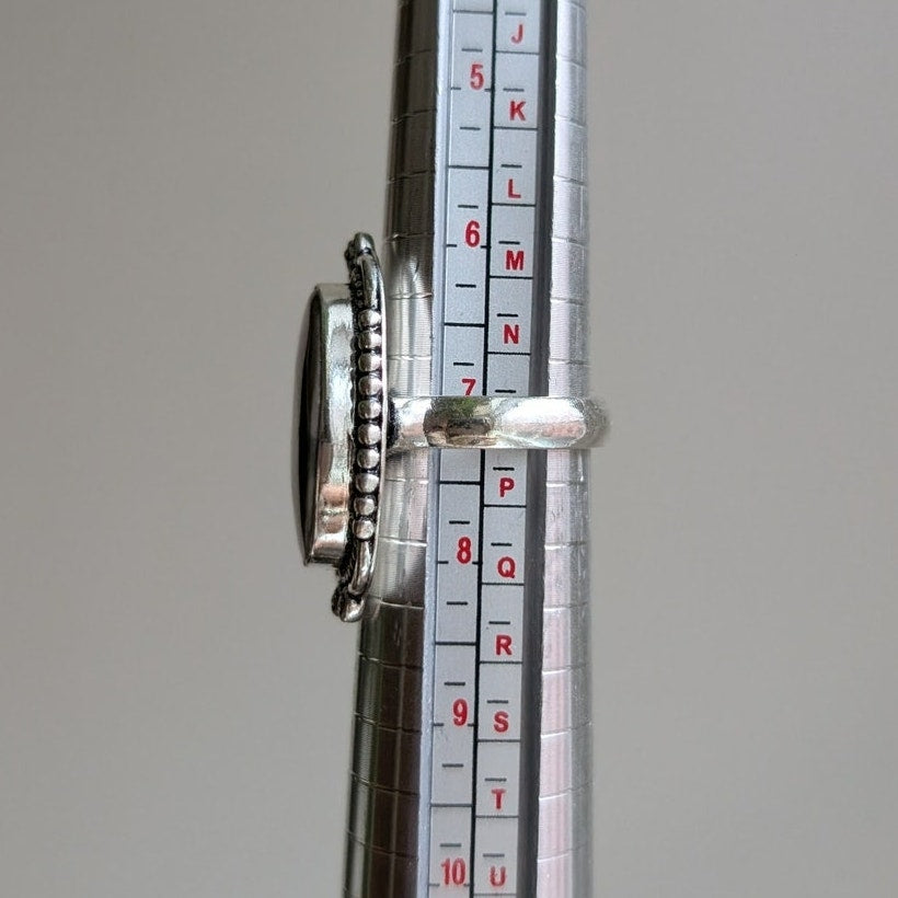 Grey Swirl Oval Sterling Silver Ring Retro Vintage Boho Natural Stone Size 7.25