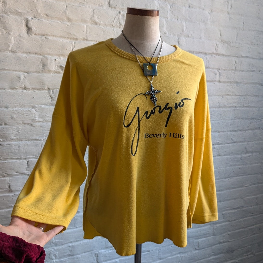 70s Vintage Yellow Sweater Retro Crewneck Tee Giorgio Armani Designer Chic Large