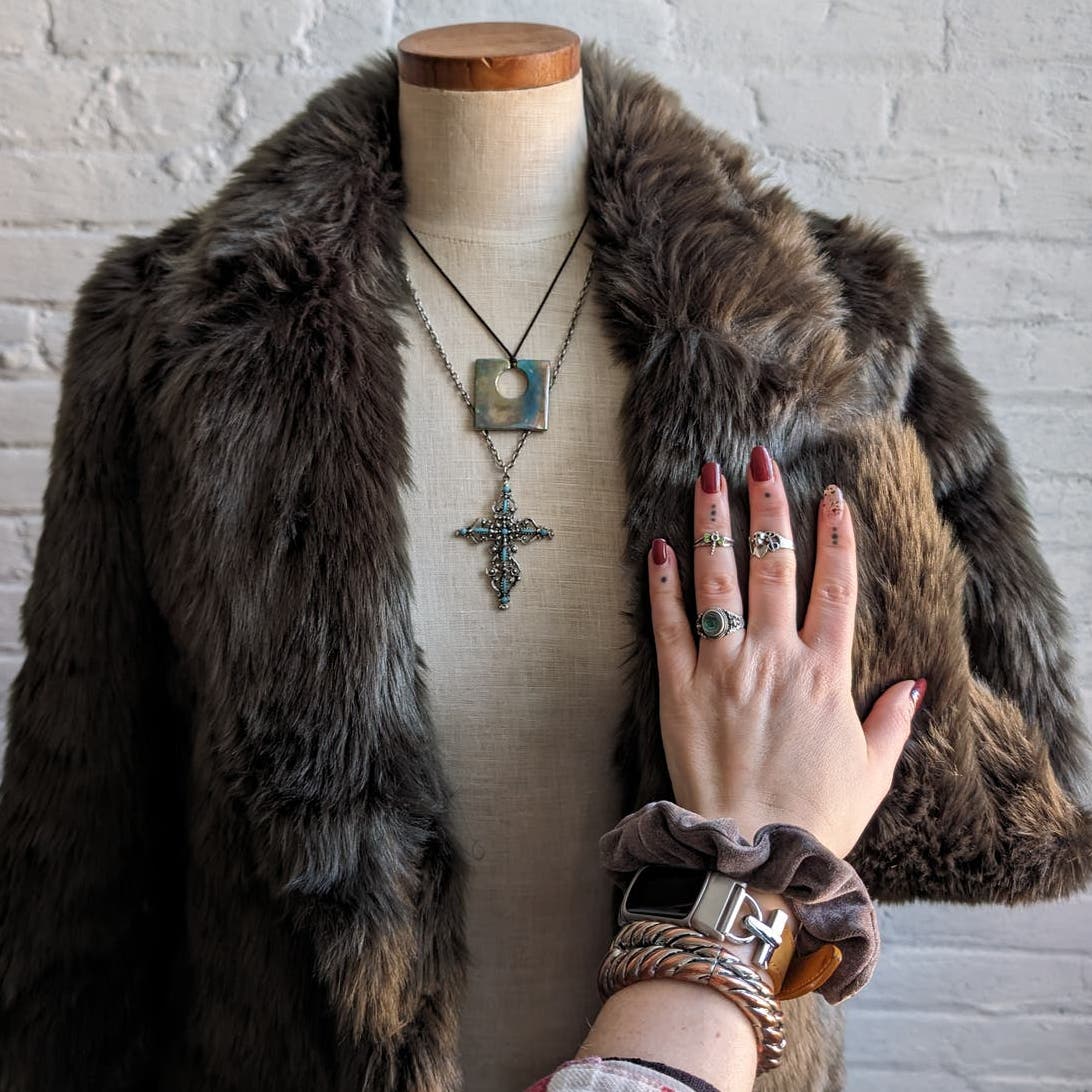 Y2K Faux Fur Grunge Green Penny Lane Jacket Fuzzy Minimalist Boho Sweater Coat