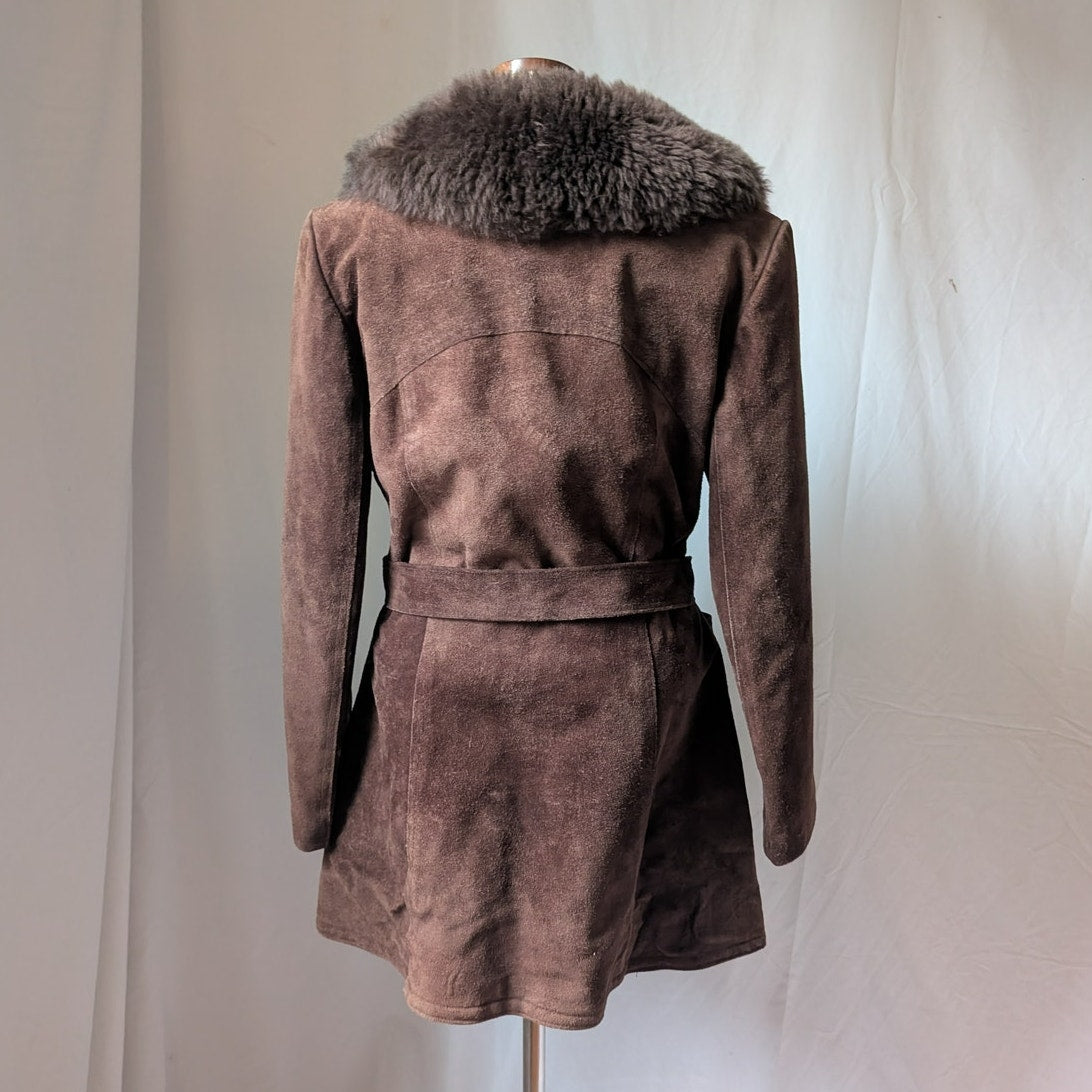 Vintage Brown Suede Penny Lane Coat XL Fur 70s Leather Jacket Boho Afghan Coat