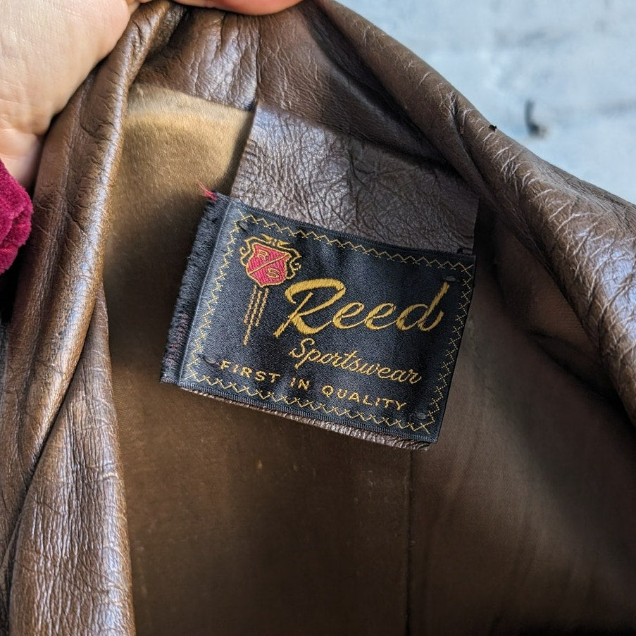 Vintage Brown Leather Jacket Western Trench Coat Earthy Cowboy Minimalist Coat L