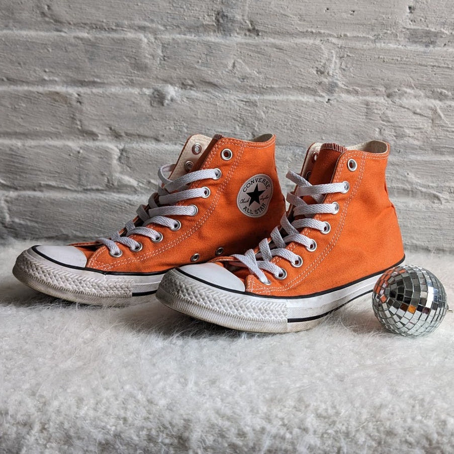 Converse Chucks Neon Orange Hightop Sneakers Skater Kicks Nerdcore Grunge Shoe