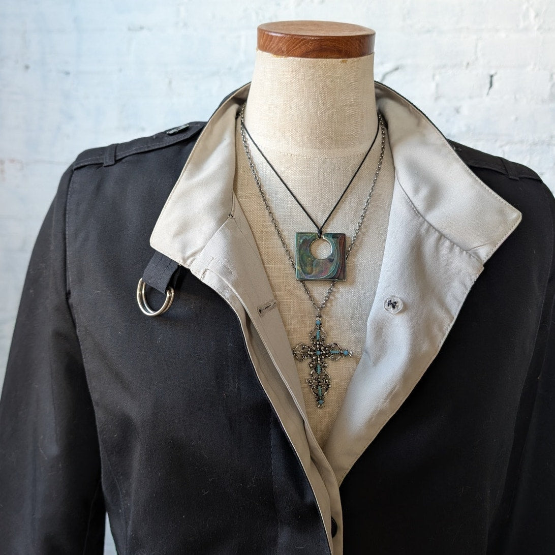 Vintage Black Trench Coat Longline Minimalist Wool Coat Duster Jacket Medium