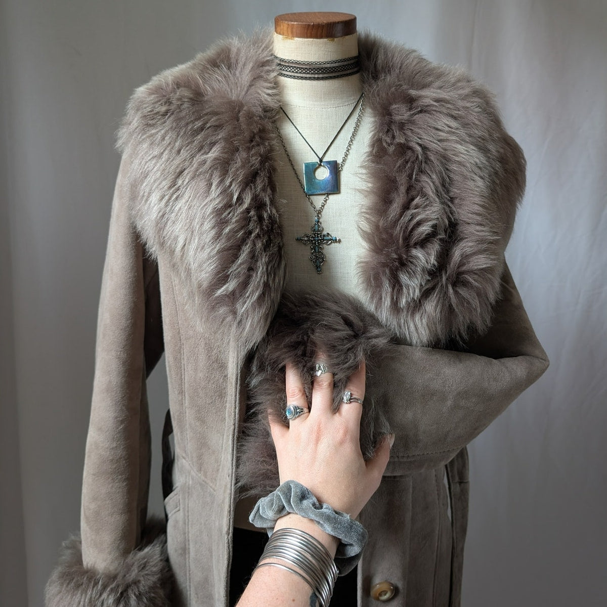 Vintage Brown Suede Penny Lane Jacket S Shearling Fur Coat Chic Leather Trench