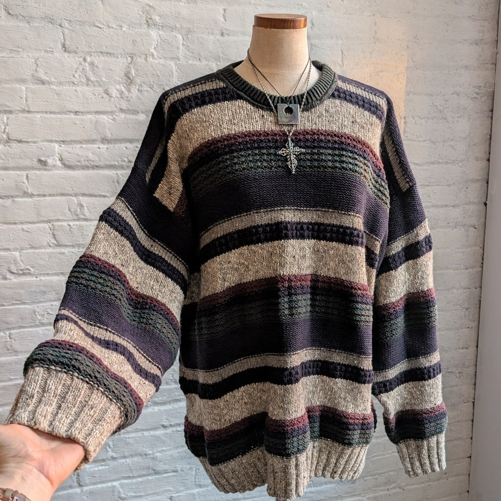 GANT Vintage Wool Knit Oversize Grandpa Sweater Grunge Striped Fisherman Top