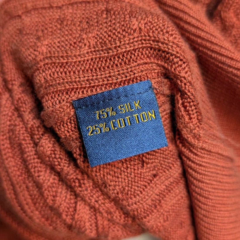 Vintage Silk Cable Knit Sweater Vest Rust Orange Grandpa Cottage Preppy Top XL
