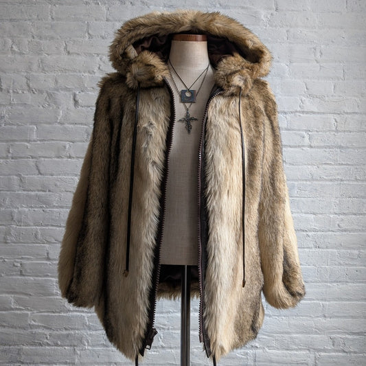 Vintage Brown Faux Fur Coat Groovy Shaggy Retro Mob Wife Boho Penny Lane Jacket