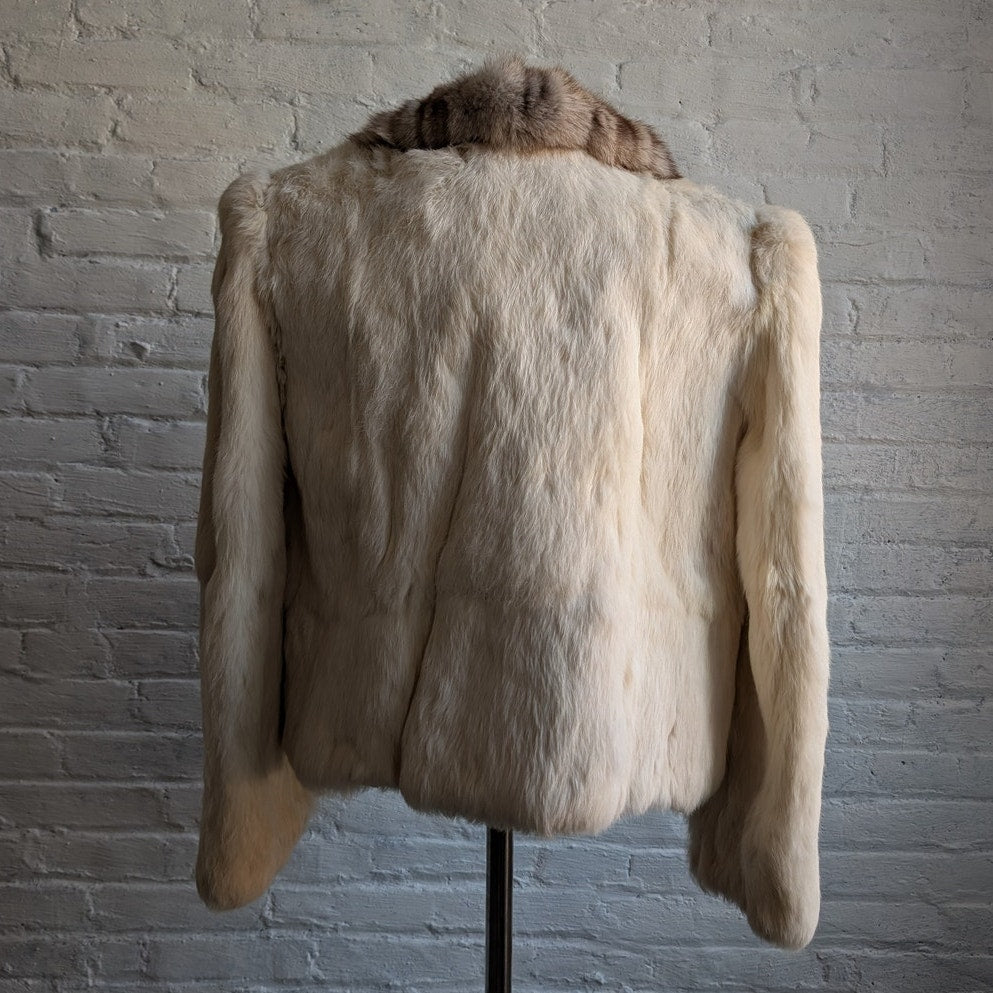 Vintage White Rabbit Fur Coat Penny Lane Minimalist Groovy Boho Chic Glam Jacket