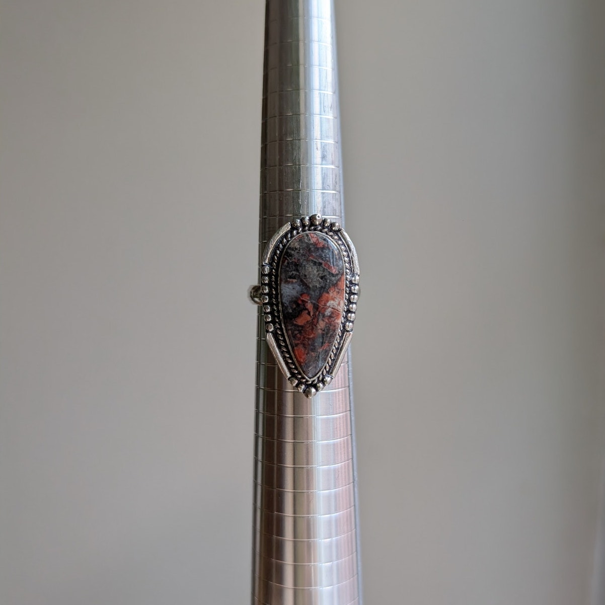 Earthy Red Rust Natural Stone Ring Boho Chic Sterling Silver Vintage Size 9.25