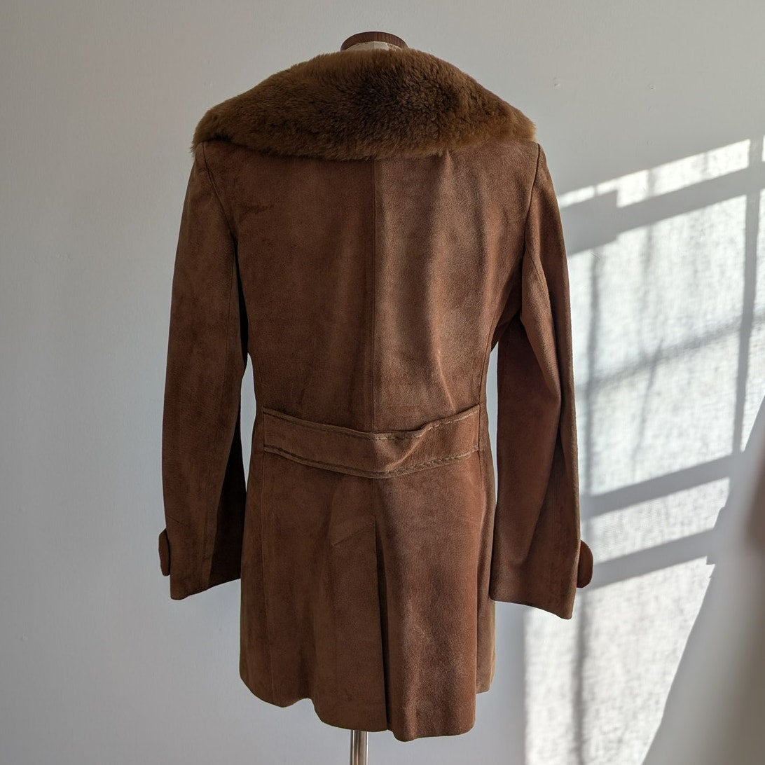 Vintage Brown Suede Penny Lane Coat Fur 70s Leather Jacket Boho Afghan Medium