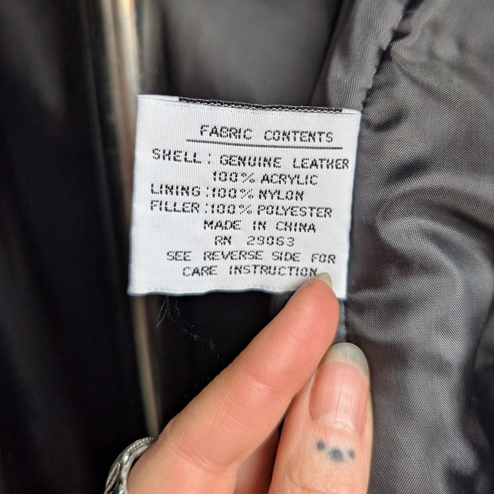 Vintage Black Leather Faux Fur Trench Coat Penny Lane Grunge Snakeskin Jacket