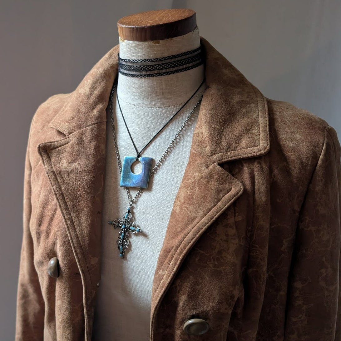 Vintage 70s Orange Brown Suede Leather Trench Coat S Western Boho Duster Jacket
