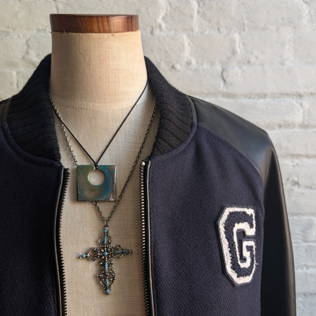 Y2K Vintage Wool Varsity Jacket Faux Leather Bomber Knit Utility Letterman Large