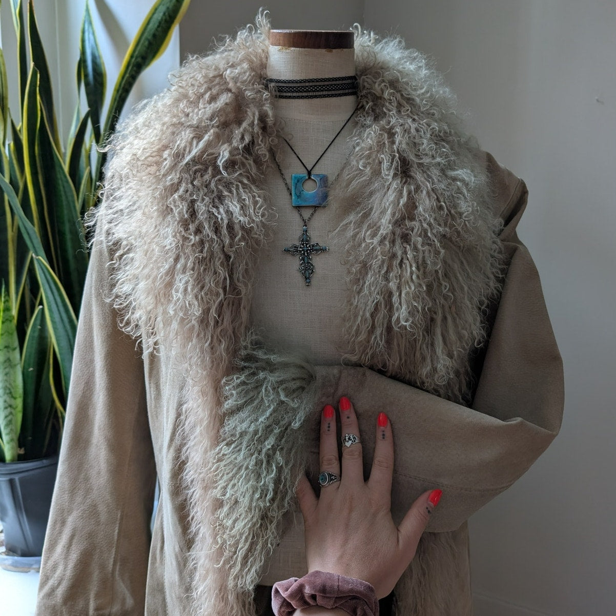 Vintage Tan Suede Penny Lane Jacket Fur Coat Groovy Leather Trench Coat Large