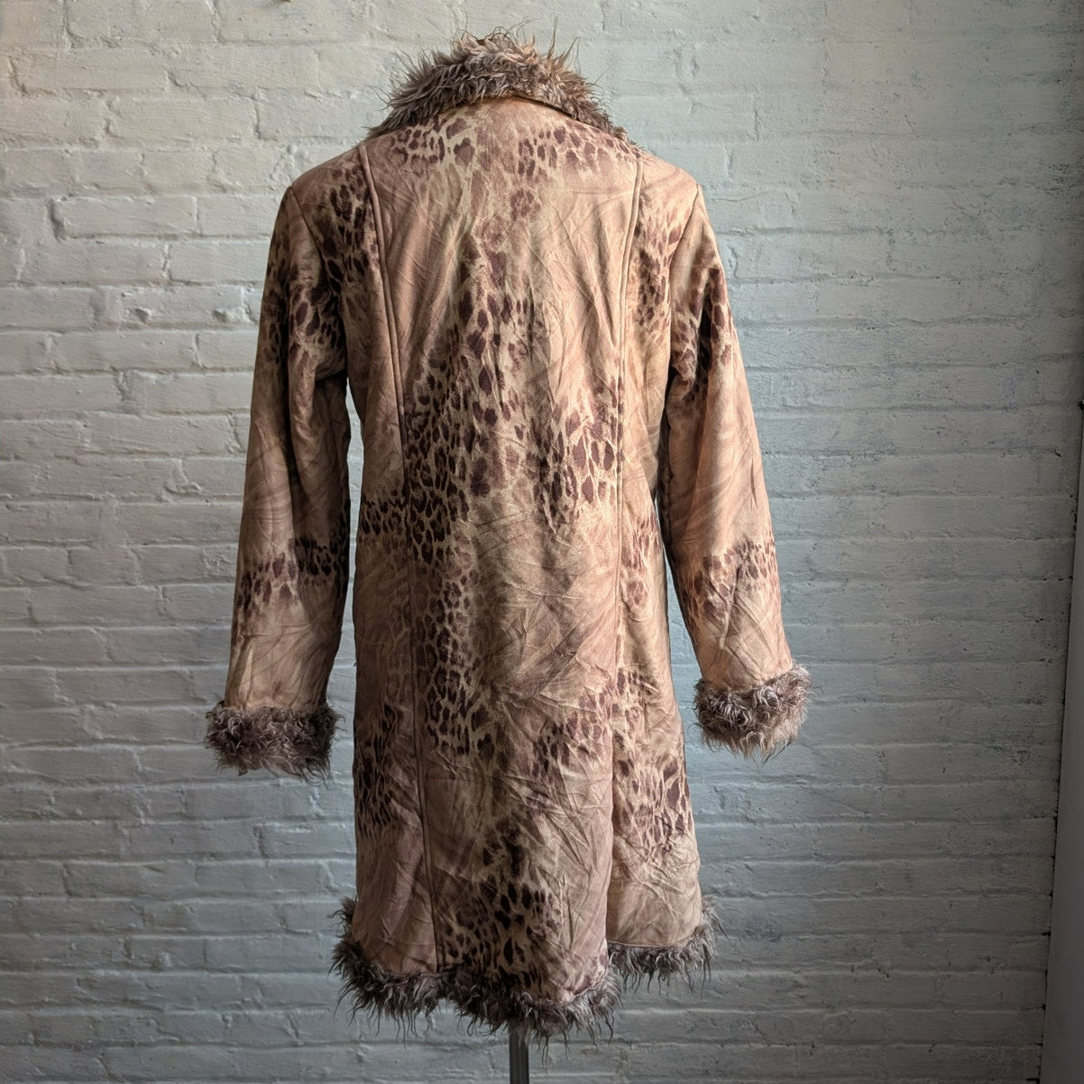 Vintage Faux Fur Cheetah Penny Lane Jacket Neutral Leopard Print Trench Coat