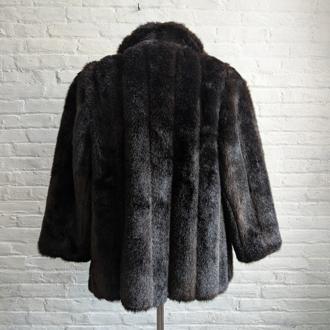 Vintage Brown Faux Fur Coat Plush Minimalist Mob Wife Fuzzy Glam Goth Jacket