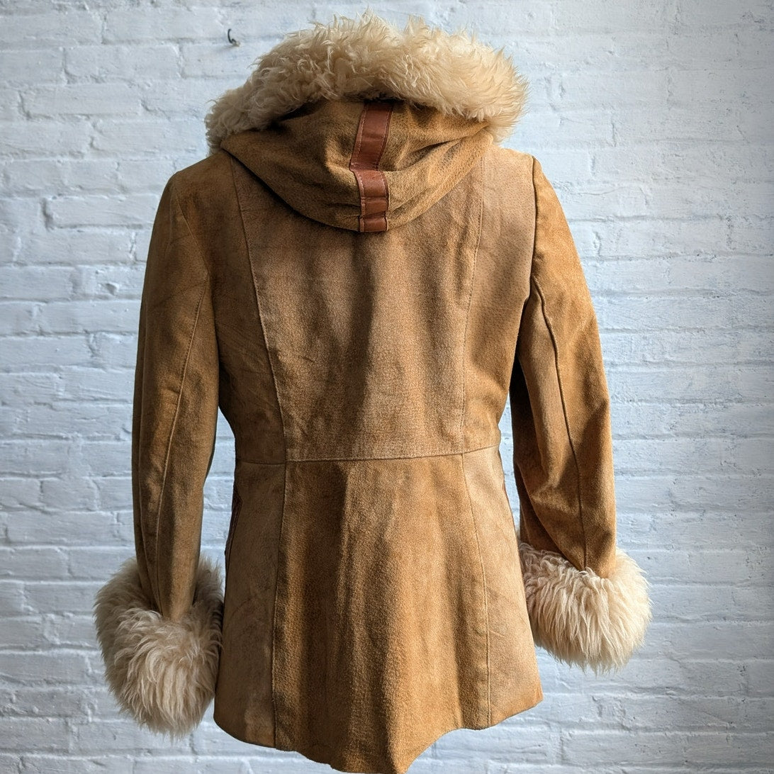 70s Vintage Orange Suede Penny Lane Jacket Groovy Shearling Leather Afghan Coatq