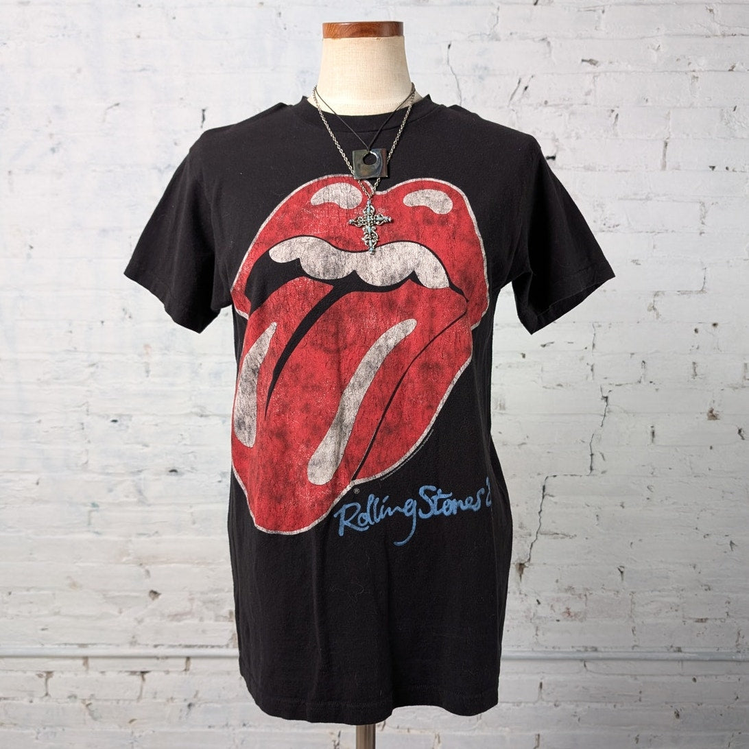 Retro Rolling Stones Concert Tee Black Band Tshirt Vintage Stones Shirt Medium