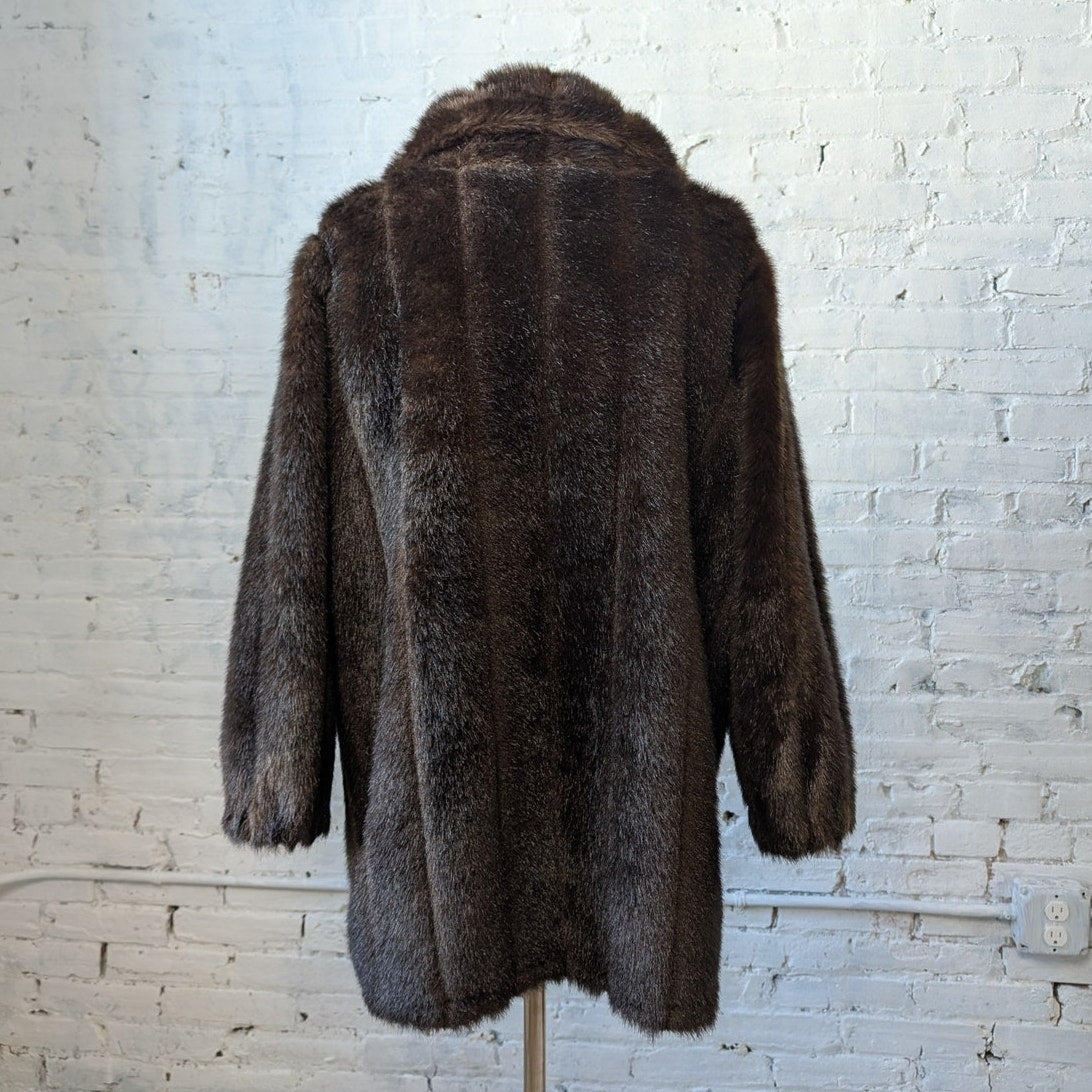 Vintage Dark Brown Faux Fur Coat Shaggy Mob Wife Grunge Minimalist Glam Jacket