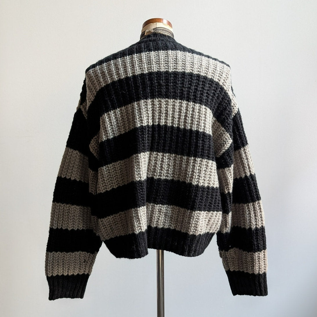 Vintage Striped Chunky Knit Sweater Slouchy Oversize Grandpa Cosby Sweater Large
