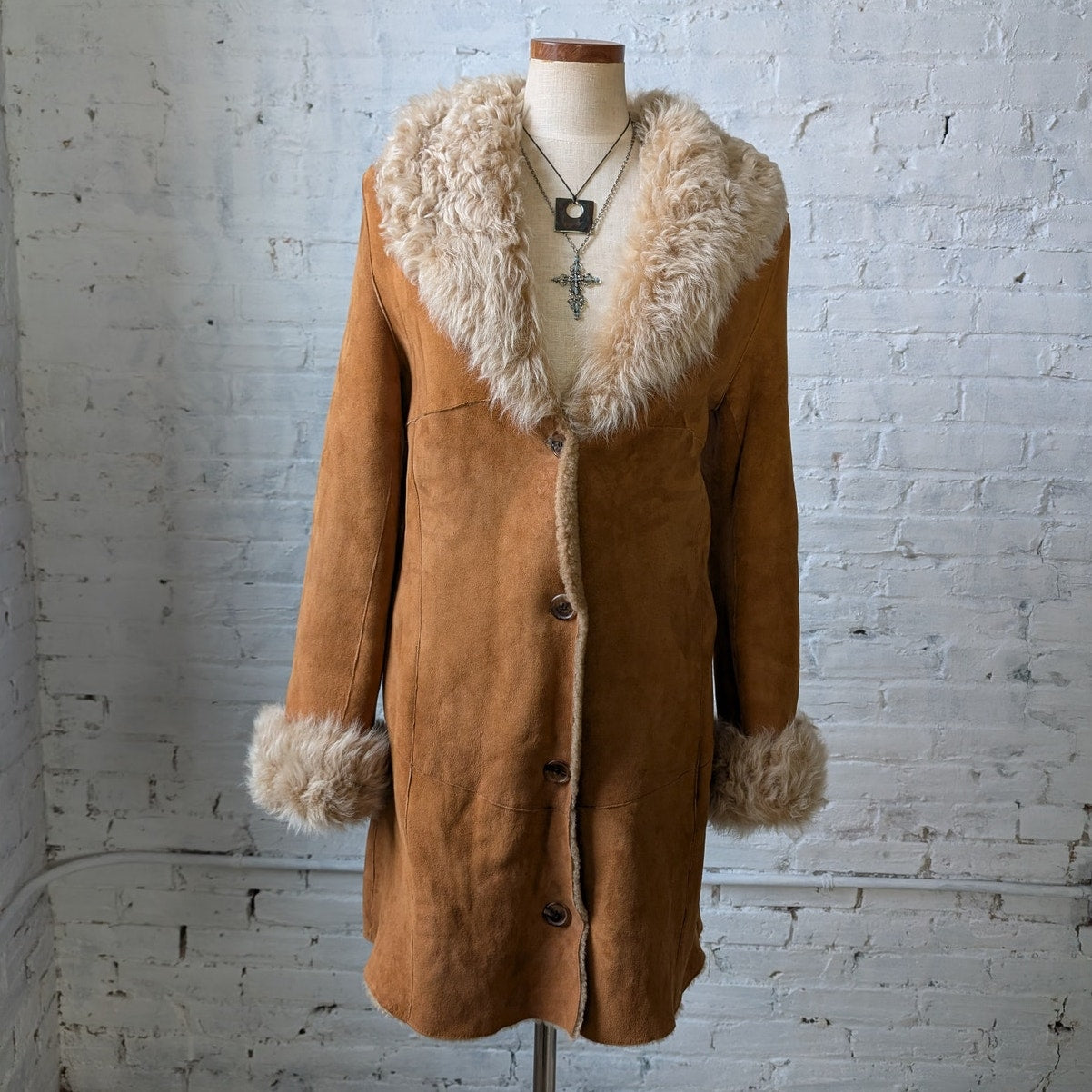 Vintage Orange Suede Penny Lane Fur Jacket Groovy Boho Furry Western Trench Coat