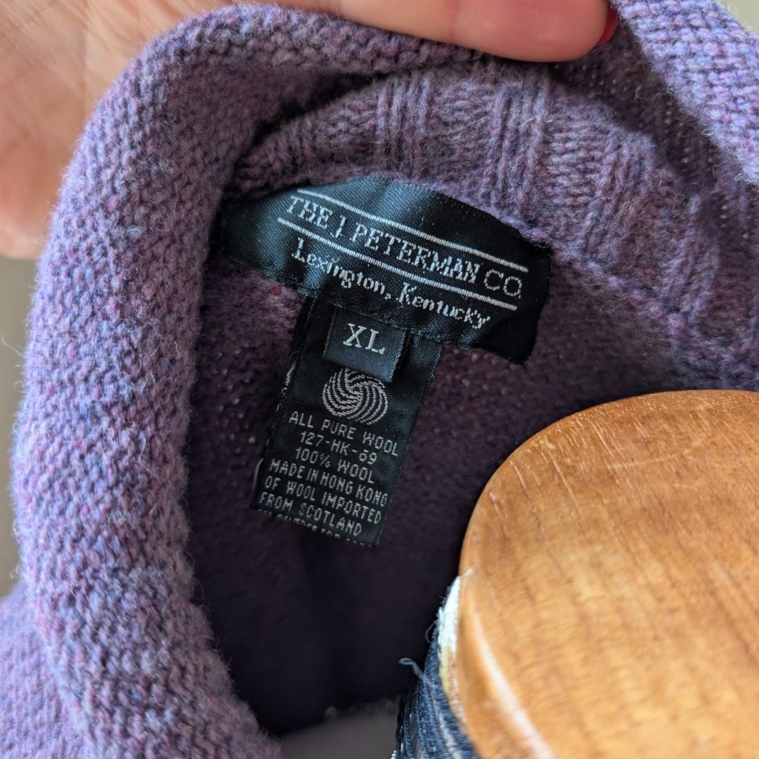 Vintage 100% Wool Knit Turtleneck Sweater XL Purple Oversize Boyfriend Sweater