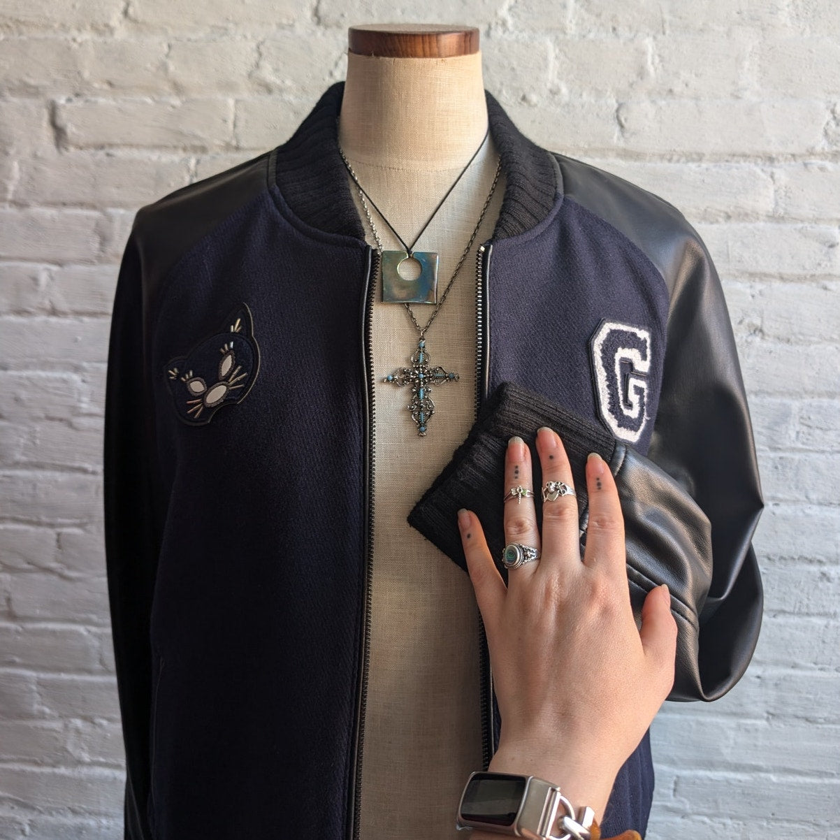 Y2K Vintage Wool Varsity Jacket Faux Leather Bomber Knit Utility Letterman Large