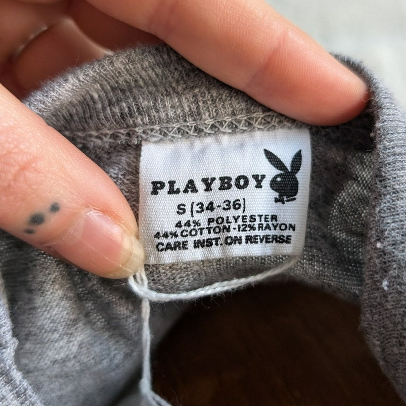 Vintage Velvet Playboy Tee Burnout Graphic Tee 70s Playboy Bunny Grey Top Small