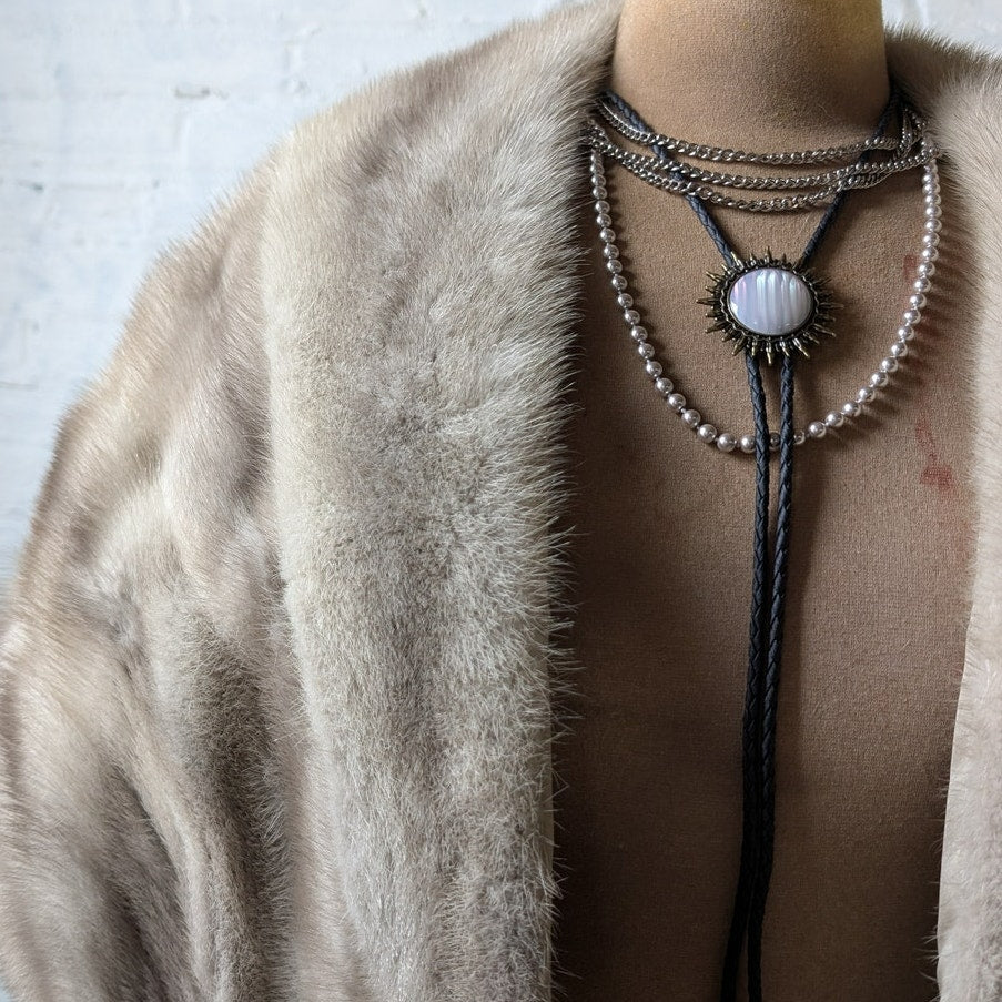 Vintage Striped Mink Fur Stole Grey Coquette Shawl Mob Wife Wrap Old Money Cape