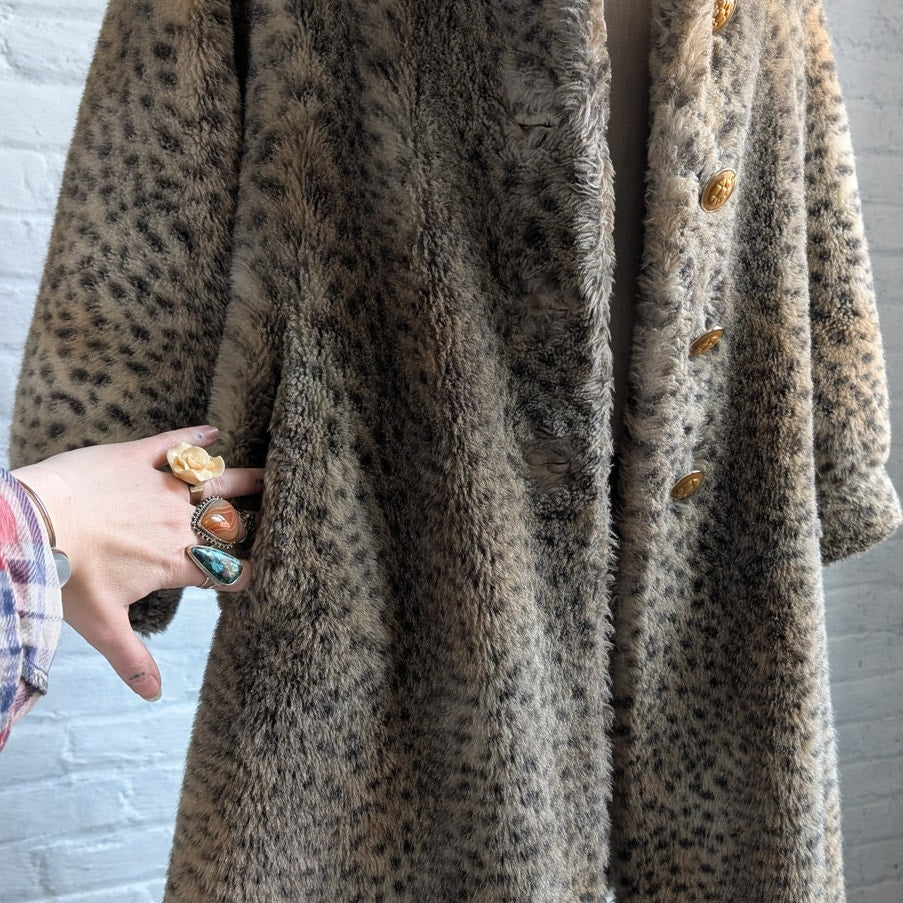 St John Faux Fur Cheetah Trench Coat Y2K Designer Animal Print Luxury Jacket