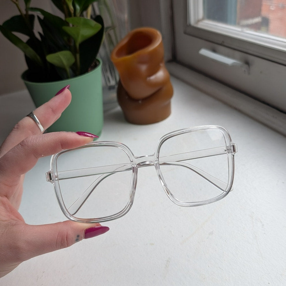 Retro Clear Square Sunglasses 70s Festival Sunnies Clean Minimalist Y2K Shades