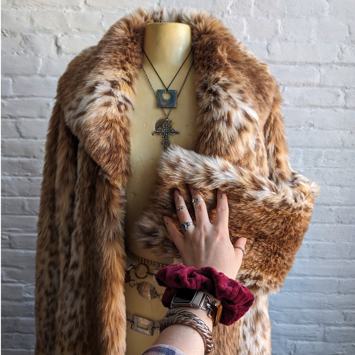 Vintage Cheetah Leopard Print Faux Fur Coat Trench Shaggy Groovy Grunge Jacket