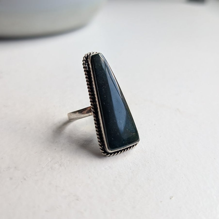 Blue Green Sterling Silver Shimmer Teardrop Ring Sz 8.75 Boho Statement Vintage