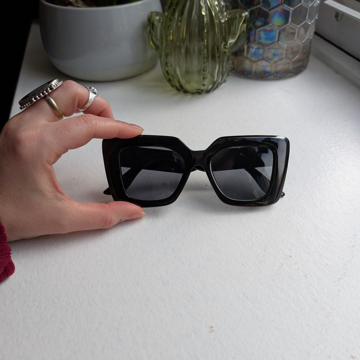 70s Retro Black Square Minimalist Festival Sunglasses Chic Tinted Sunnies Shades