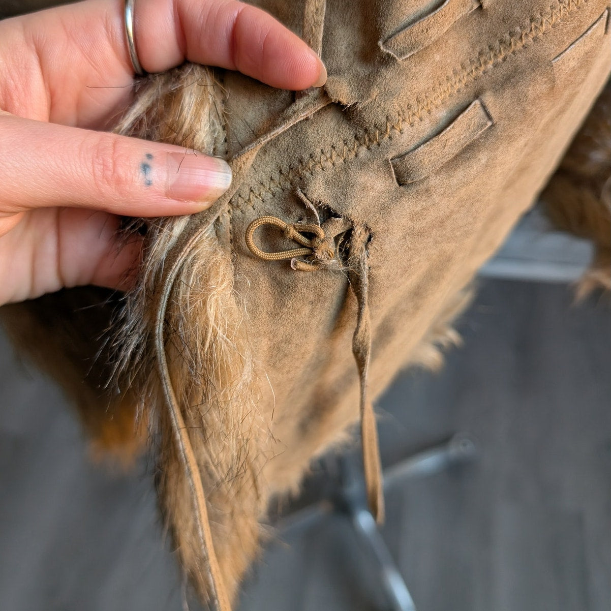 Vintage Brown Suede Penny Lane Jacket Afghan Faux Fur Groovy Leather Trench Coat
