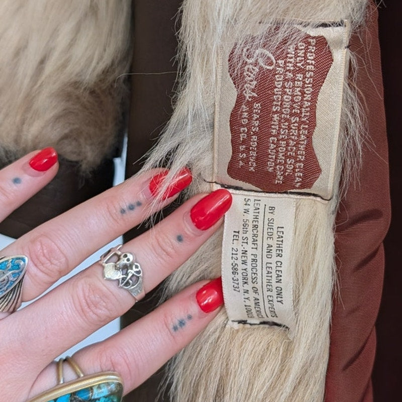 Vintage Cheetah Faux Fur Afghan Coat Leather Penny Lane Shaggy Trench Jacket