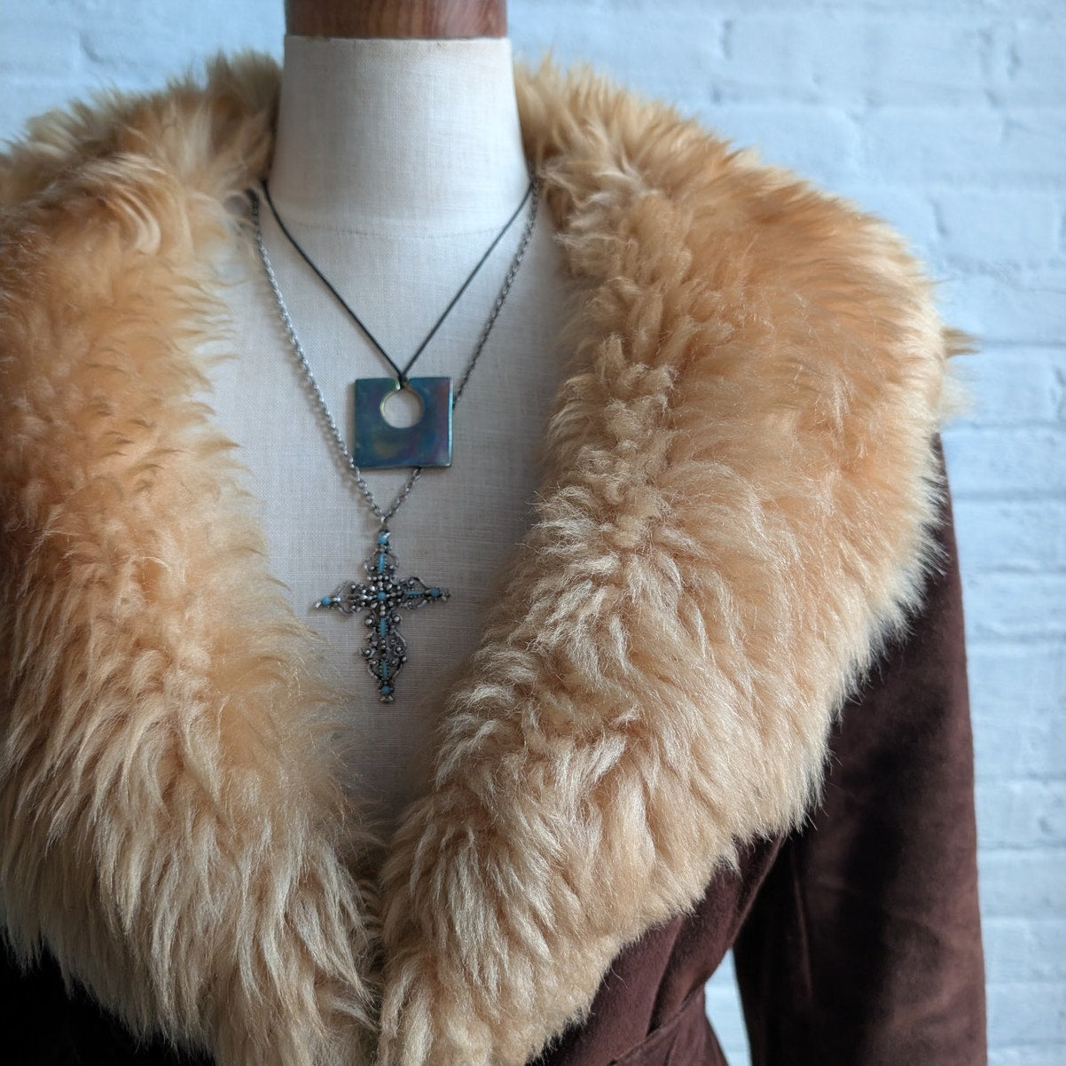 Vintage Brown Suede Penny Lane Coat Faux Fur Furry Afghan Leather Groovy Jacket