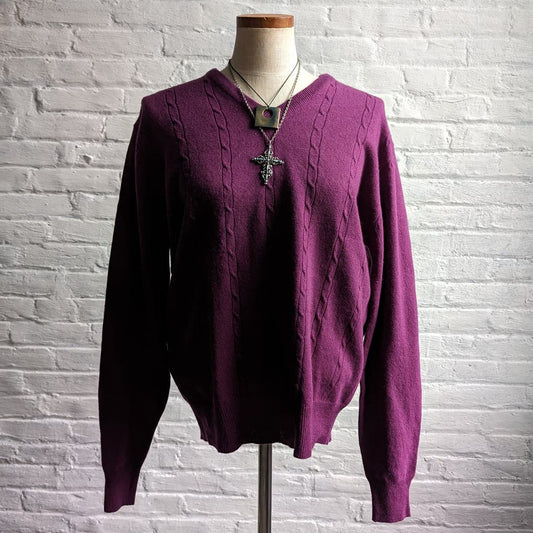 Vintage Wool Cable Knit Purple Grandpa Sweater Minimalist Grunge Woodsy Top