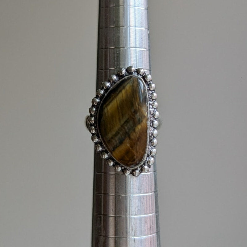 Brown Teardrop Sterling Silver Ring Retro Vintage Boho Natural Stone Size 5